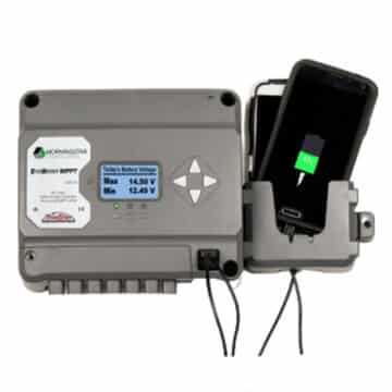 EcoBoost MPPT solar charge controller with meter and cell phone holder